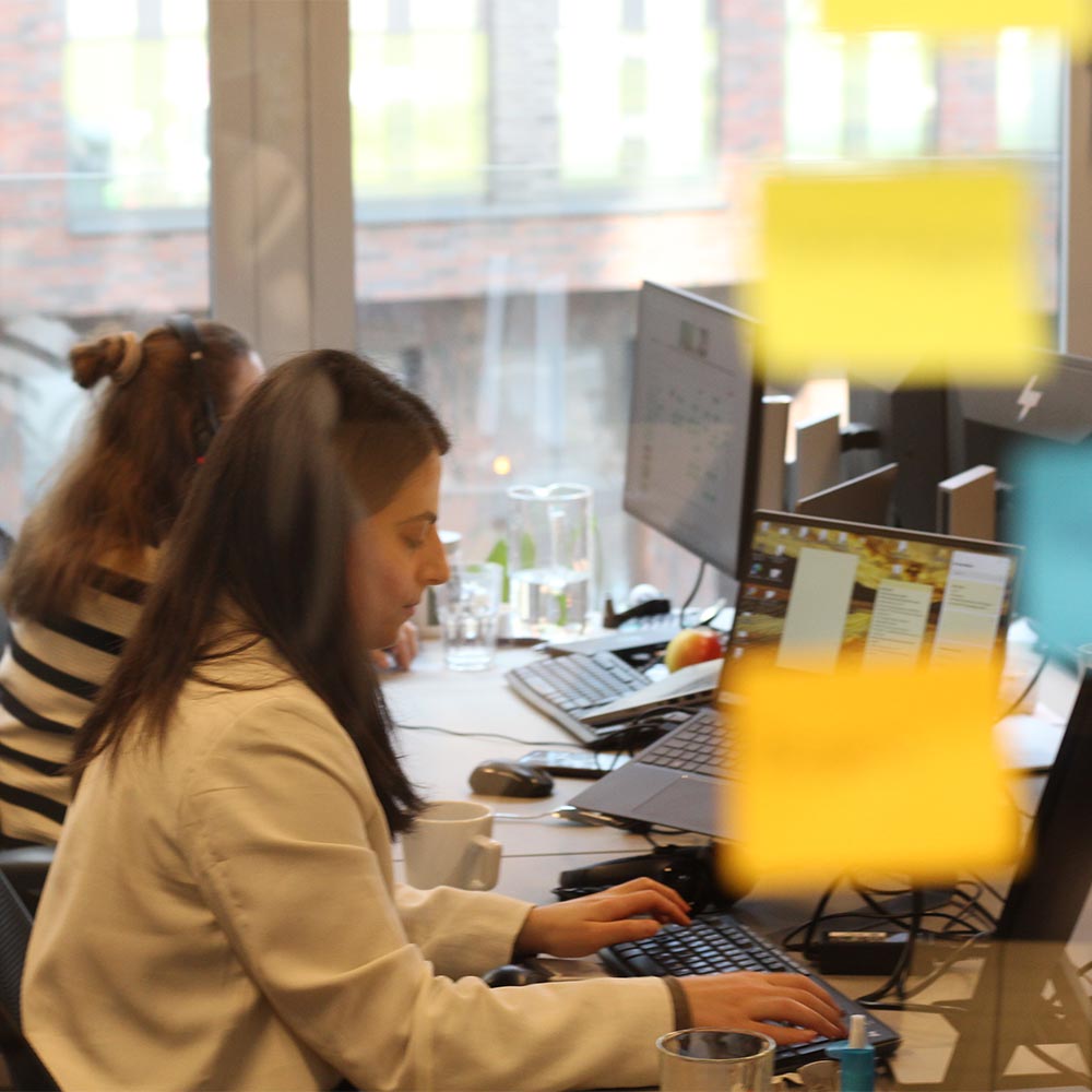 elements green mitarbeiterinnen an ihrem arbeitsplatz